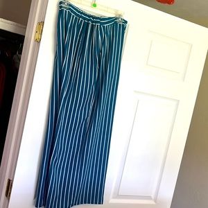 Turquoise, white, striped wide, leg, ankle pants